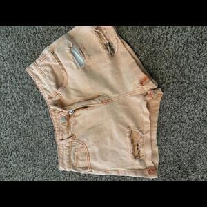 Women’s Peach/coral Distressed Denim Shorts